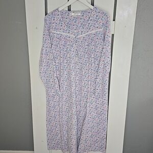 Eileen West Womens Midi Nightgown Pajamas Large Pink Blue Floral Cottagecore
